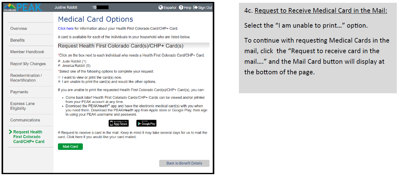 How do I print a Health First Colorado medical card through PEAK? - colorado.gov/health