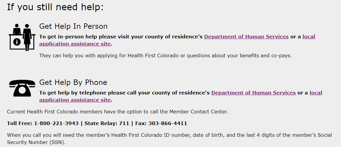 Health First Colorado Get Help page